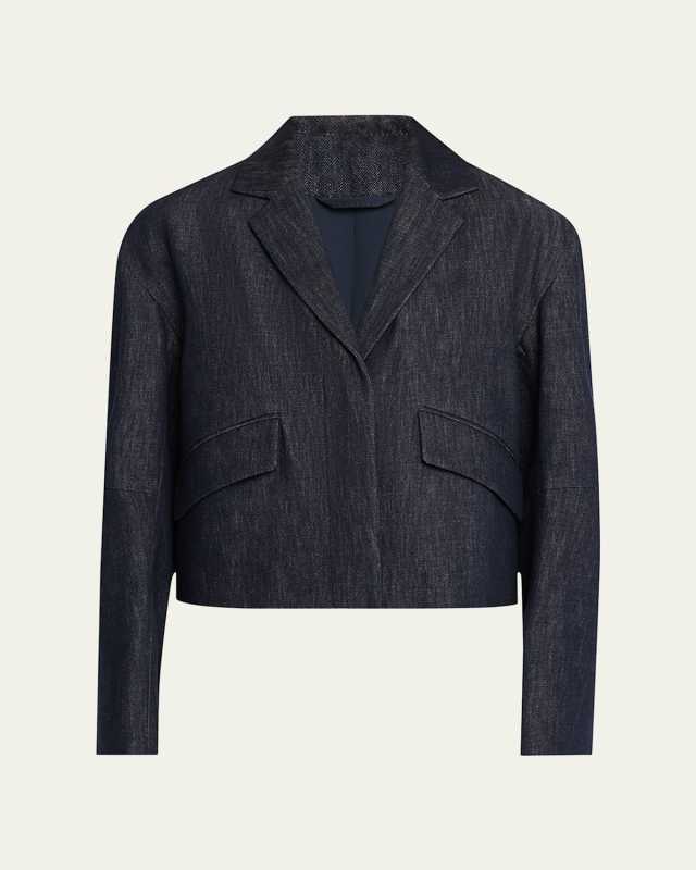 Indigo Single-Breasted Crop Jacket